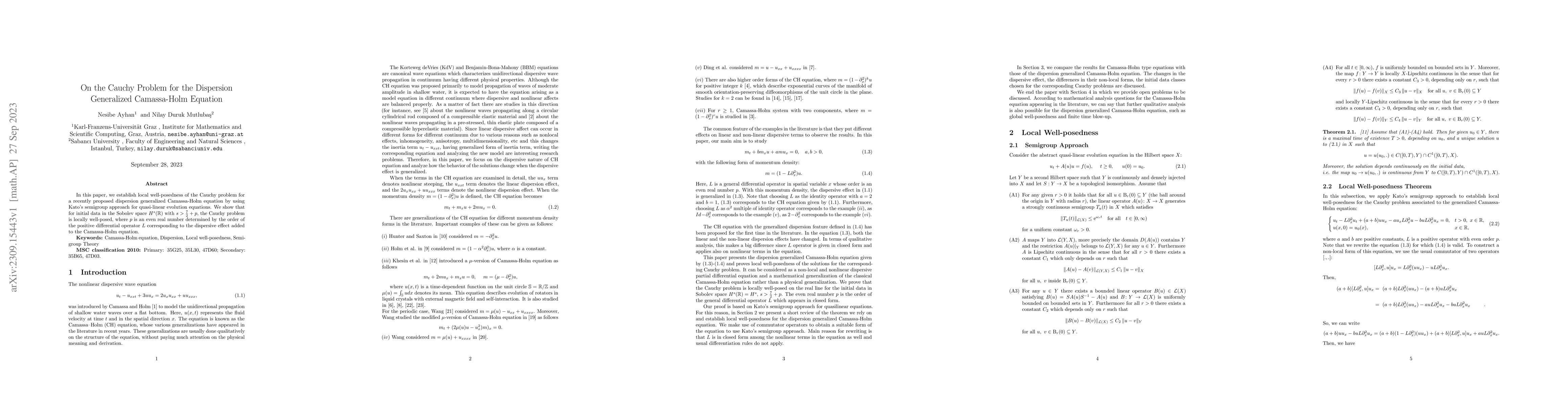 Thumbnail for On the Cauchy Problem for the Dispersion Generalized Camassa-Holm
  Equation