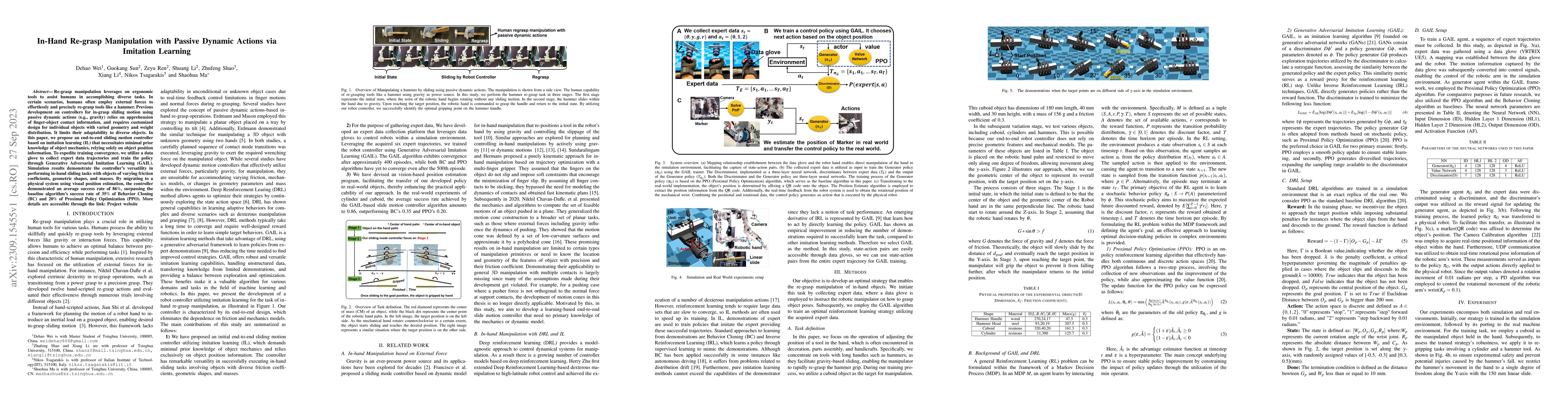 Thumbnail for In-Hand Re-grasp Manipulation with Passive Dynamic Actions via Imitation
  Learning