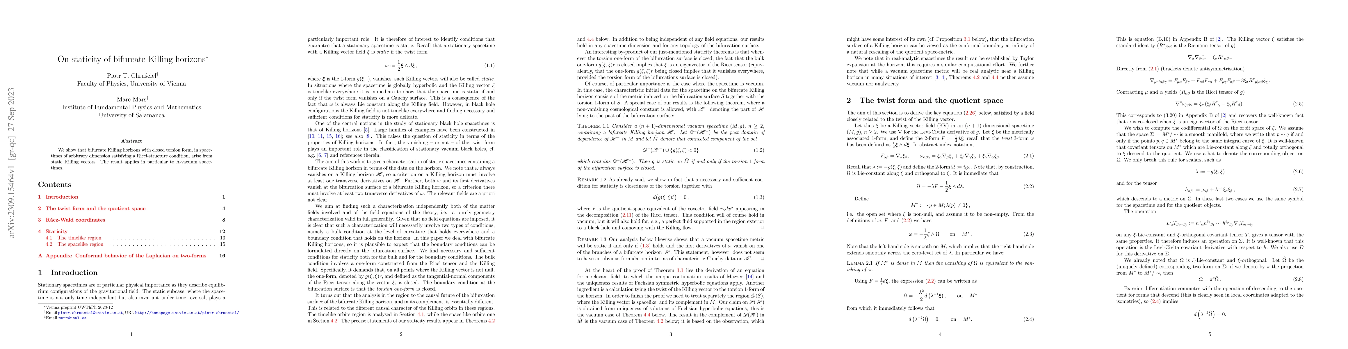 Thumbnail for On staticity of bifurcate Killing horizons