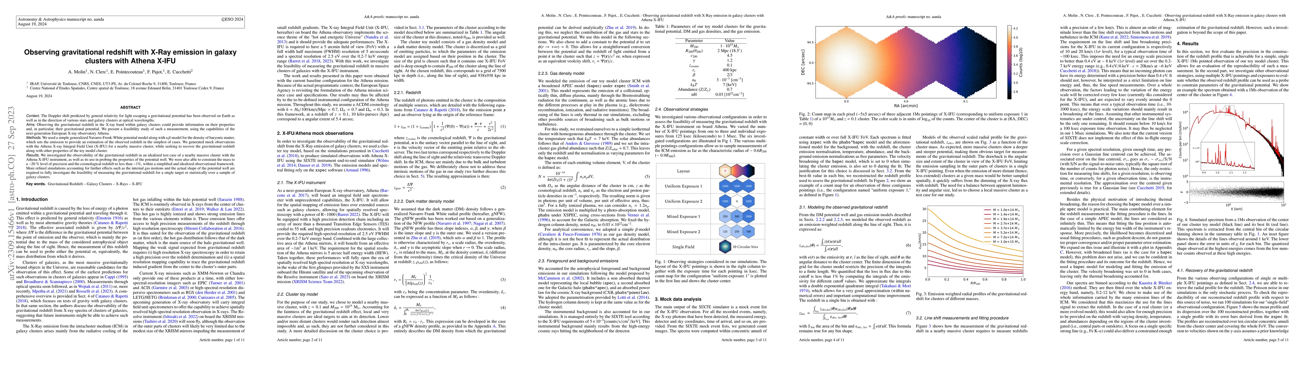 Thumbnail for Observing gravitational redshift with X-Ray emission in galaxy clusters
  with Athena X-IFU