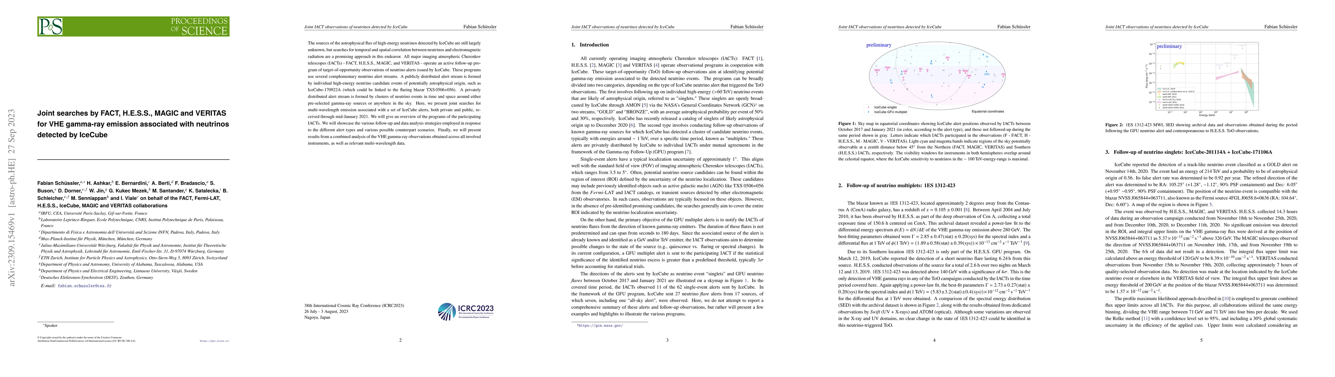 Thumbnail for Joint searches by FACT, H.E.S.S., MAGIC and VERITAS for VHE gamma-ray
  emission associated with neutrinos detected by IceCube