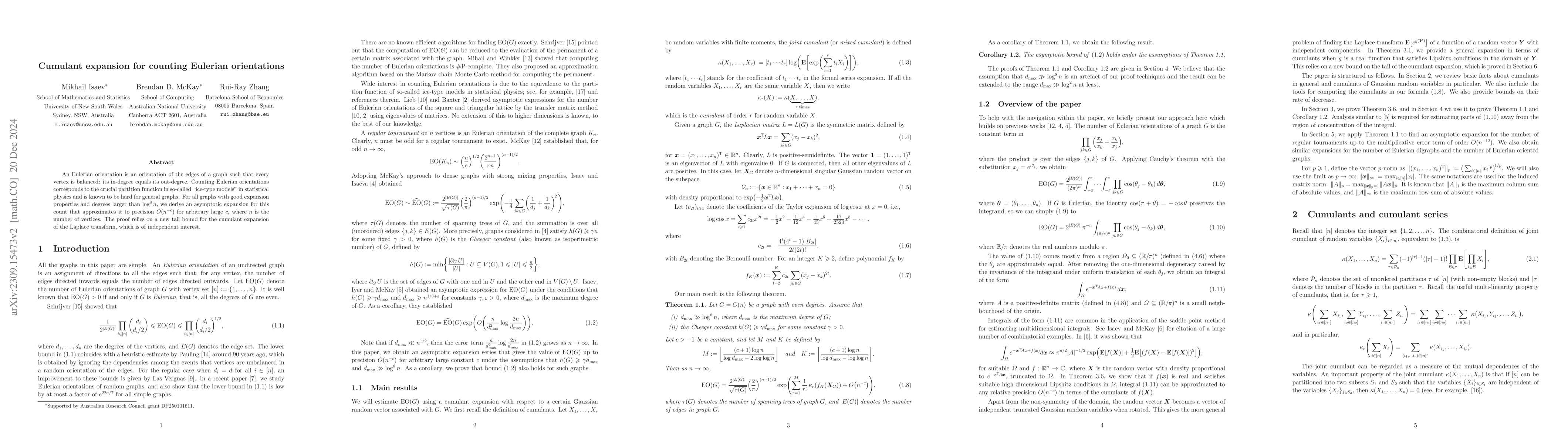Thumbnail for Cumulant expansion for counting Eulerian orientations