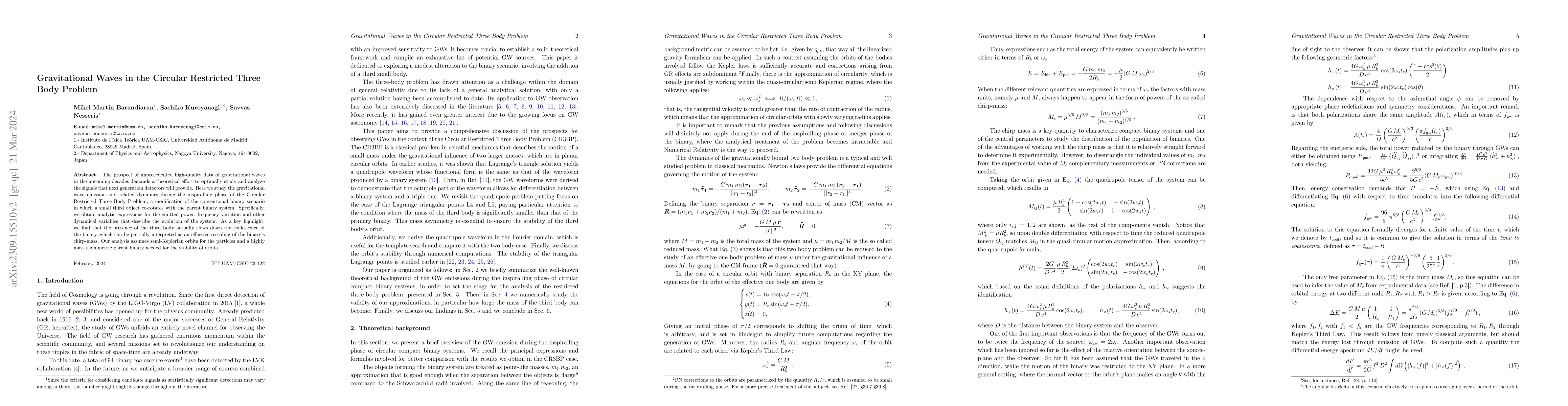 Thumbnail for Gravitational Waves in the Circular Restricted Three Body Problem