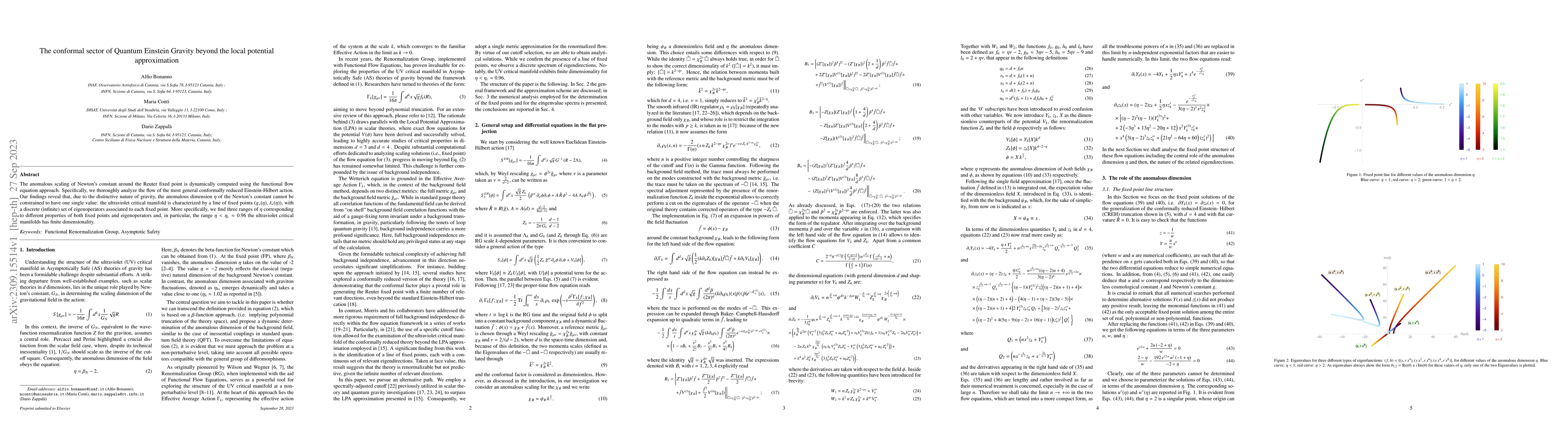 Thumbnail for The conformal sector of Quantum Einstein Gravity beyond the local
  potential approximation