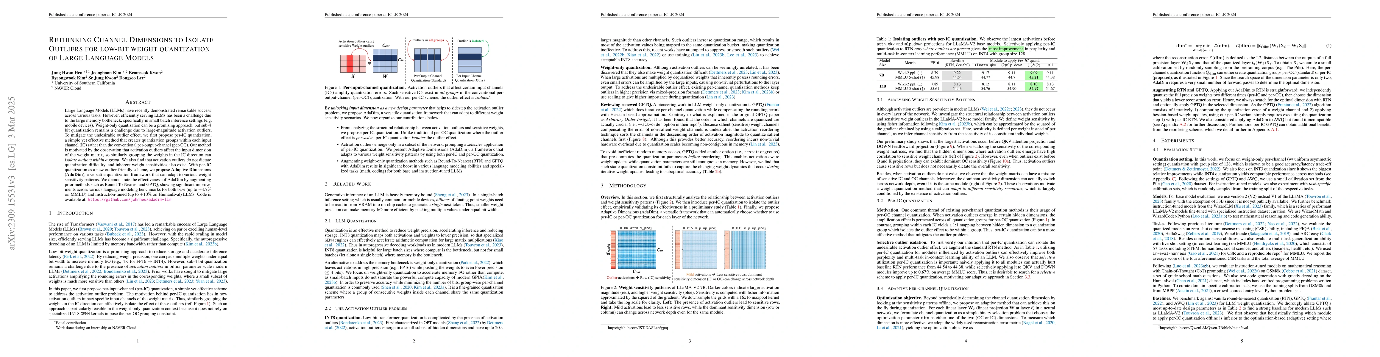 Thumbnail for Rethinking Channel Dimensions to Isolate Outliers for Low-bit Weight
  Quantization of Large Language Models