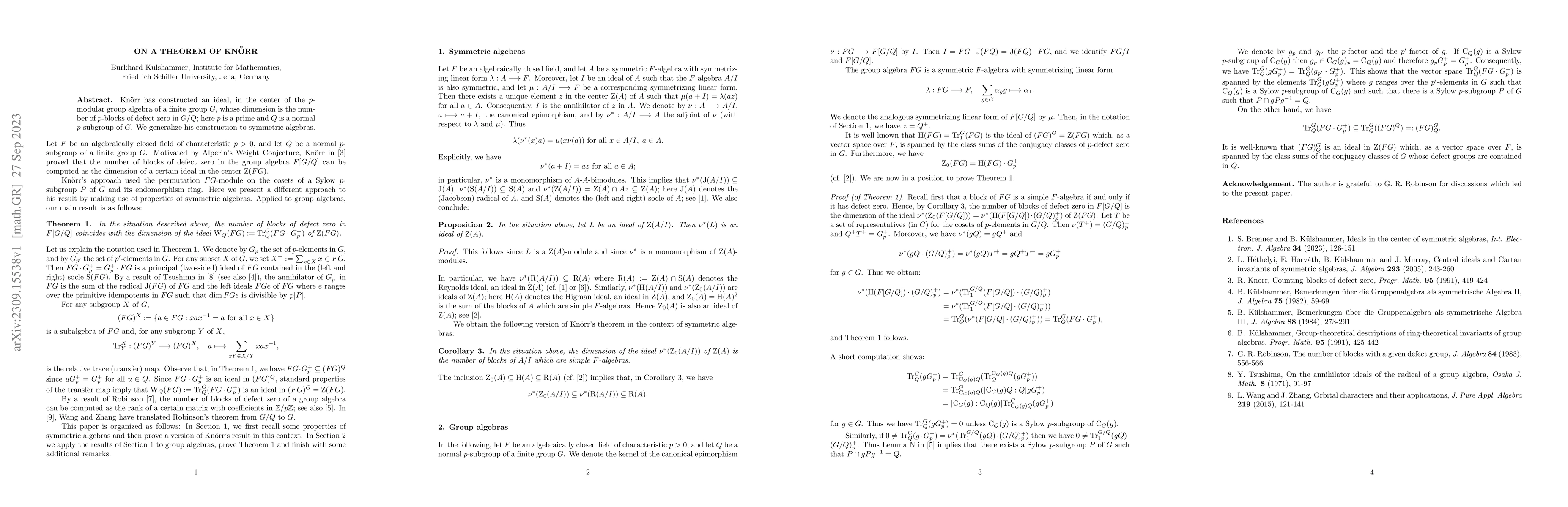 Thumbnail for On a Theorem of Kn\"orr