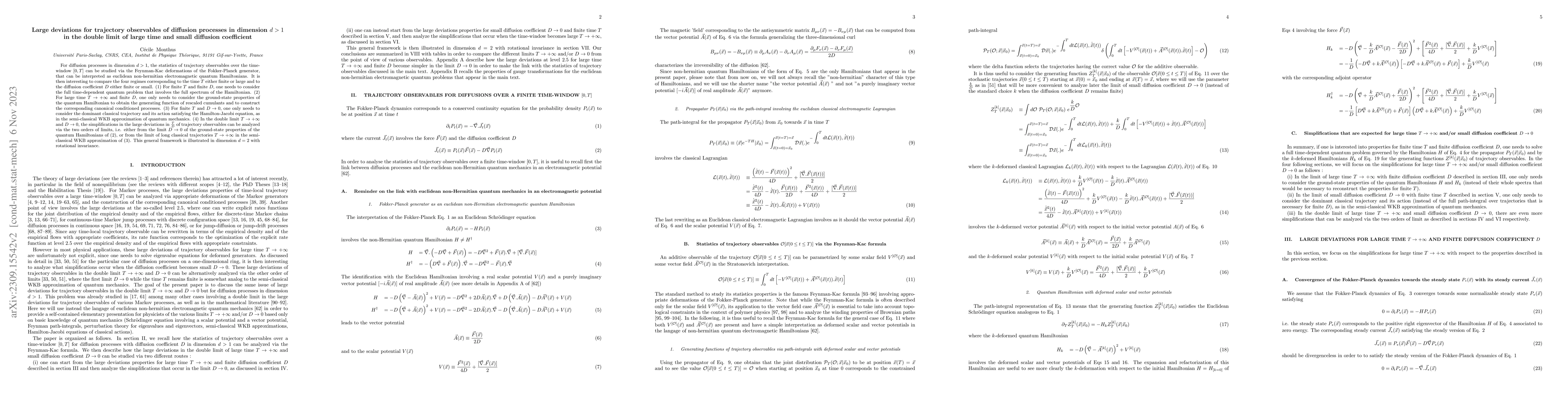 Thumbnail for Large deviations for trajectory observables of diffusion processes in
  dimension $d>1$ in the double limit of large time and small diffusion
  coefficient