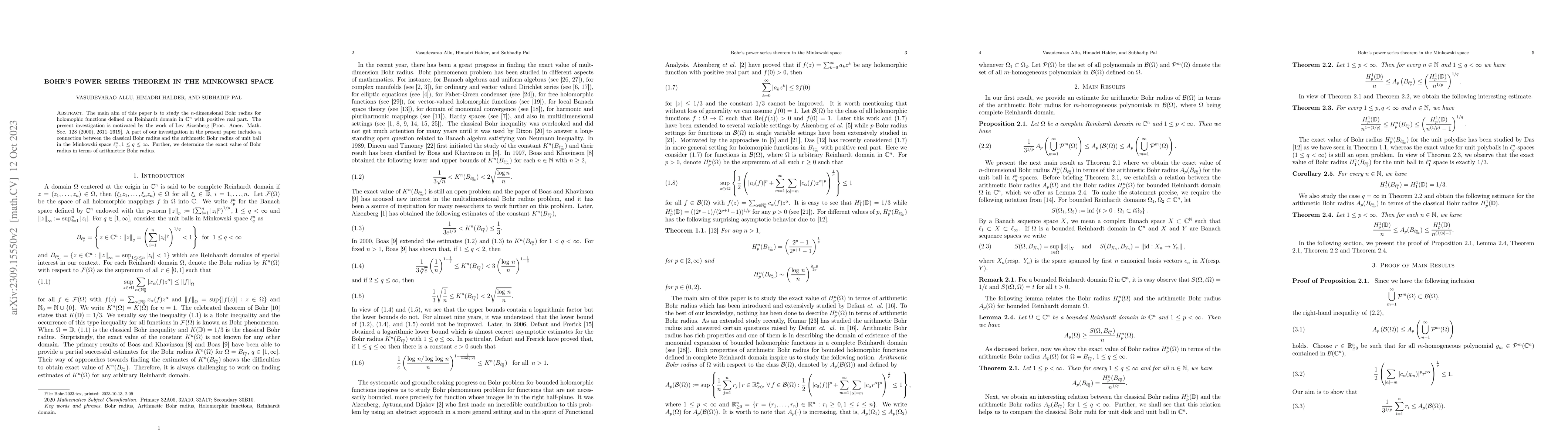 Thumbnail for Bohr's power series theorem in the Minkowski space
