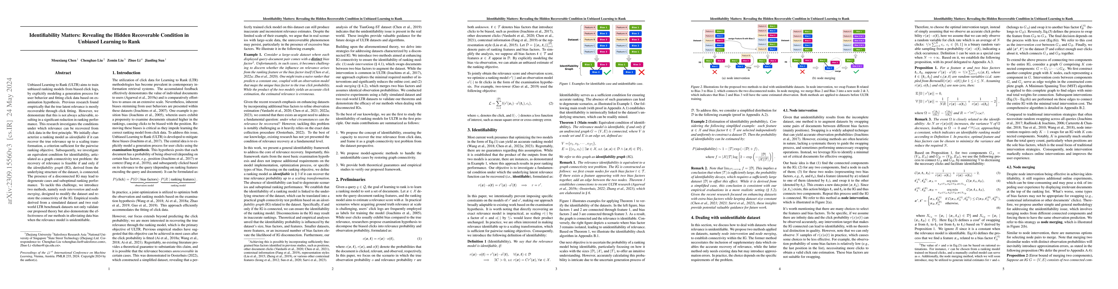 Thumbnail for Identifiability Matters: Revealing the Hidden Recoverable Condition in
  Unbiased Learning to Rank