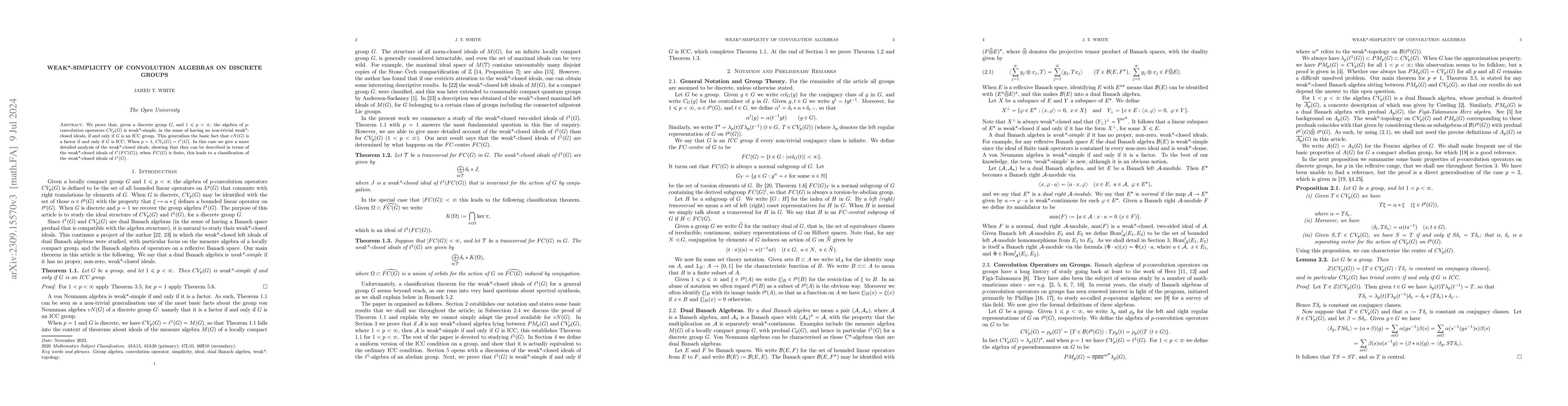 Thumbnail for Weak*-Simplicity of Convolution Algebras on Discrete Groups