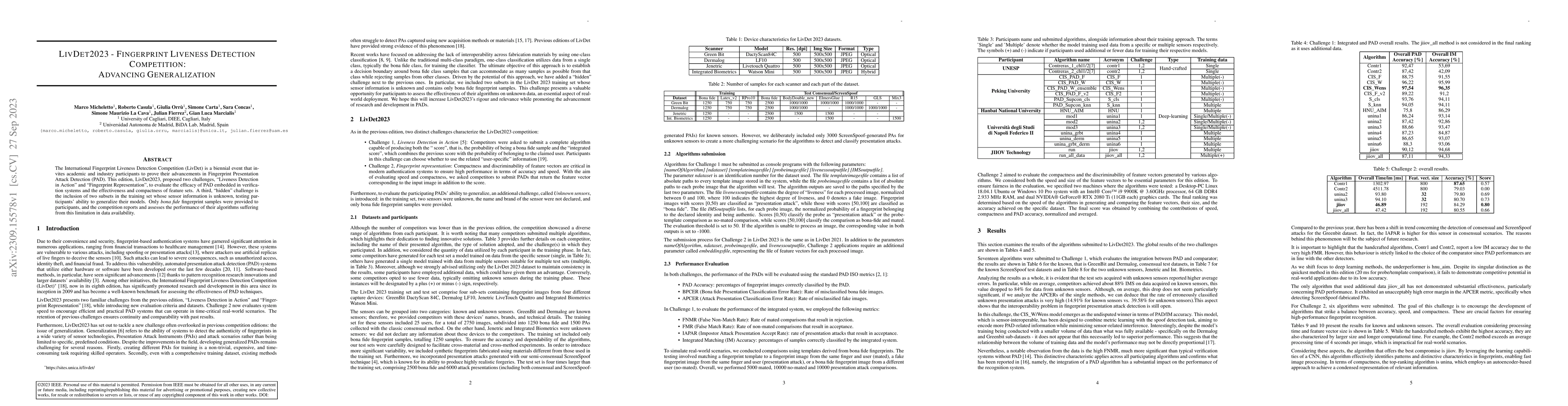 Thumbnail for LivDet2023 -- Fingerprint Liveness Detection Competition: Advancing
  Generalization