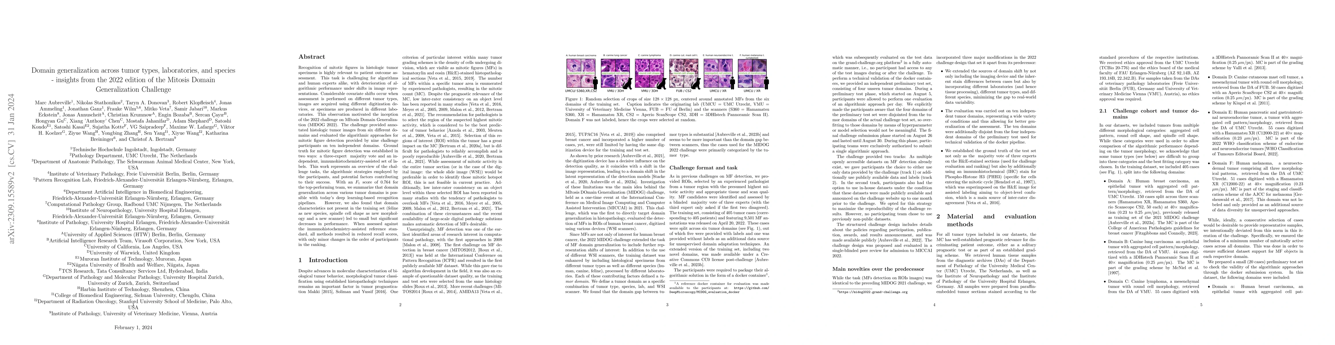 Thumbnail for Domain generalization across tumor types, laboratories, and species --
  insights from the 2022 edition of the Mitosis Domain Generalization Challenge