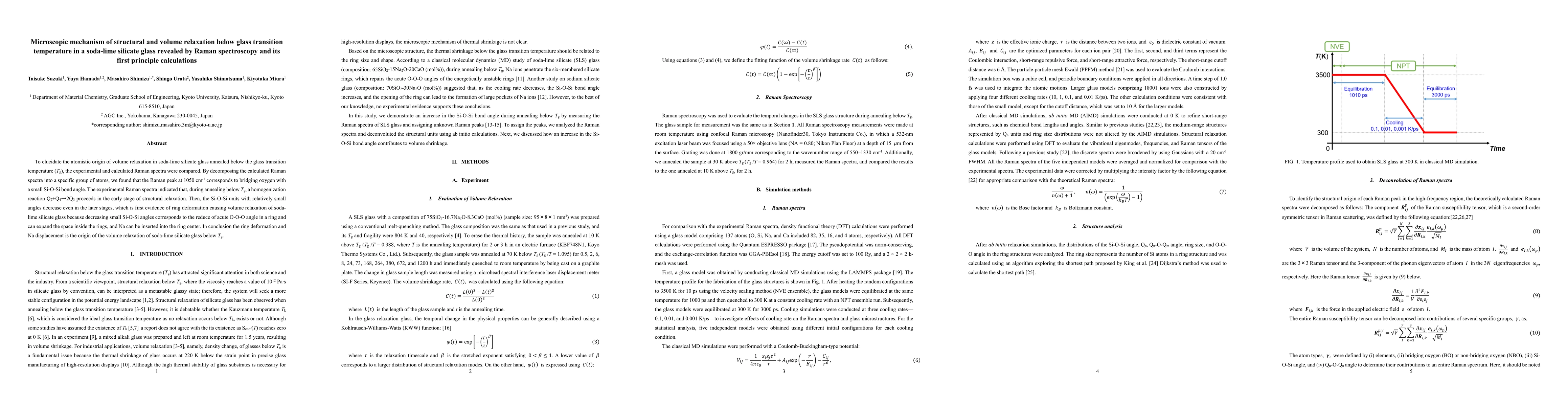 Thumbnail for Microscopic mechanism of structural and volume relaxation below glass
  transition temperature in a soda-lime silicate glass revealed by Raman
  spectroscopy and its first principle calculations