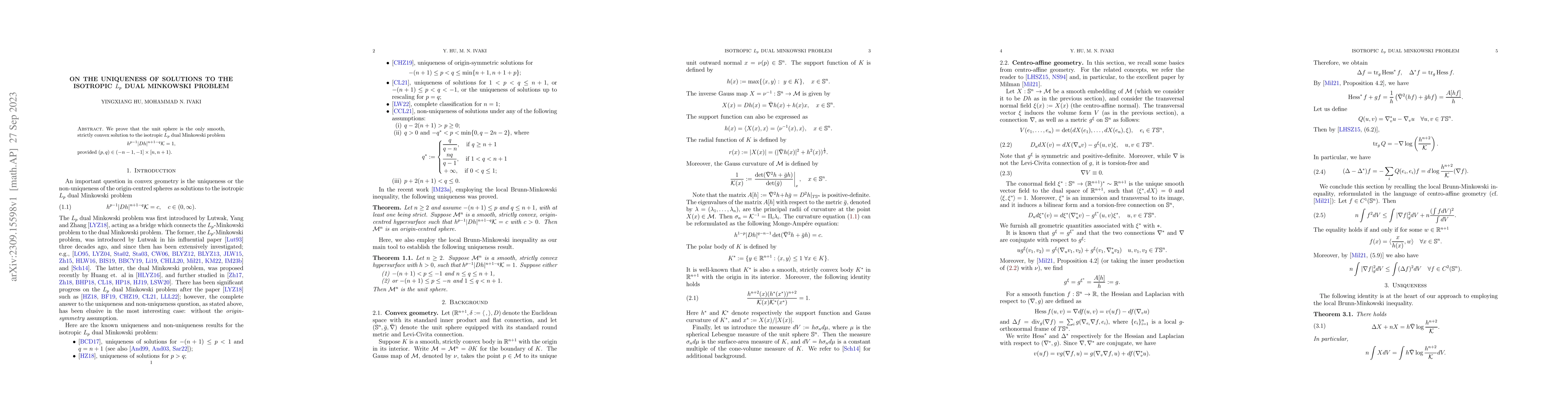 Thumbnail for On the uniqueness of solutions to the isotropic $L_{p}$ dual Minkowski
  problem