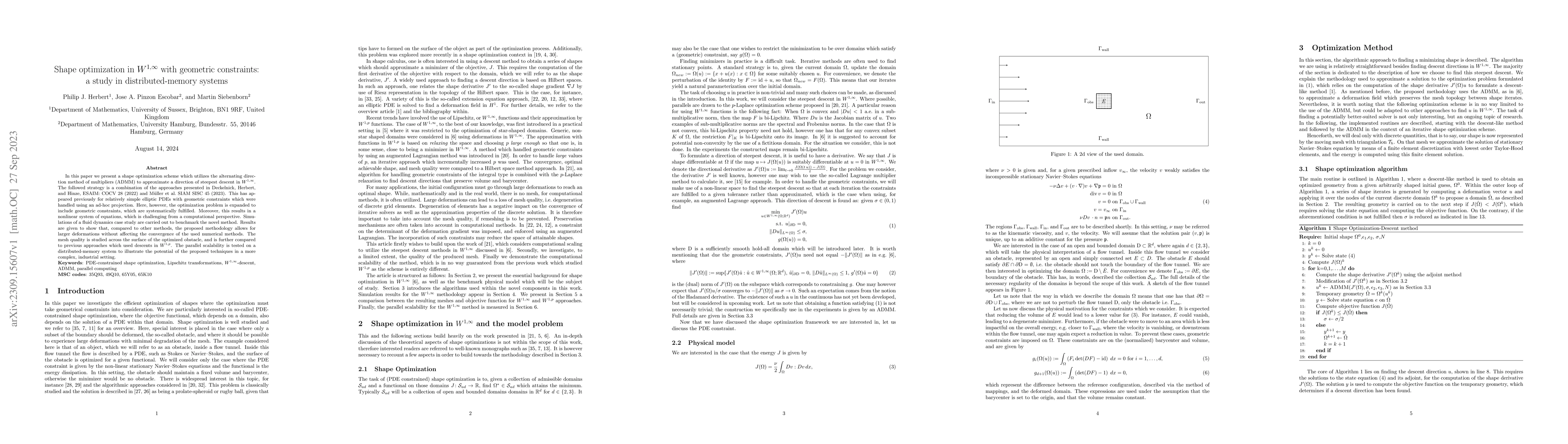Thumbnail for Shape optimization in $W^{1,\infty}$ with geometric constraints: a study
  in distributed-memory systems