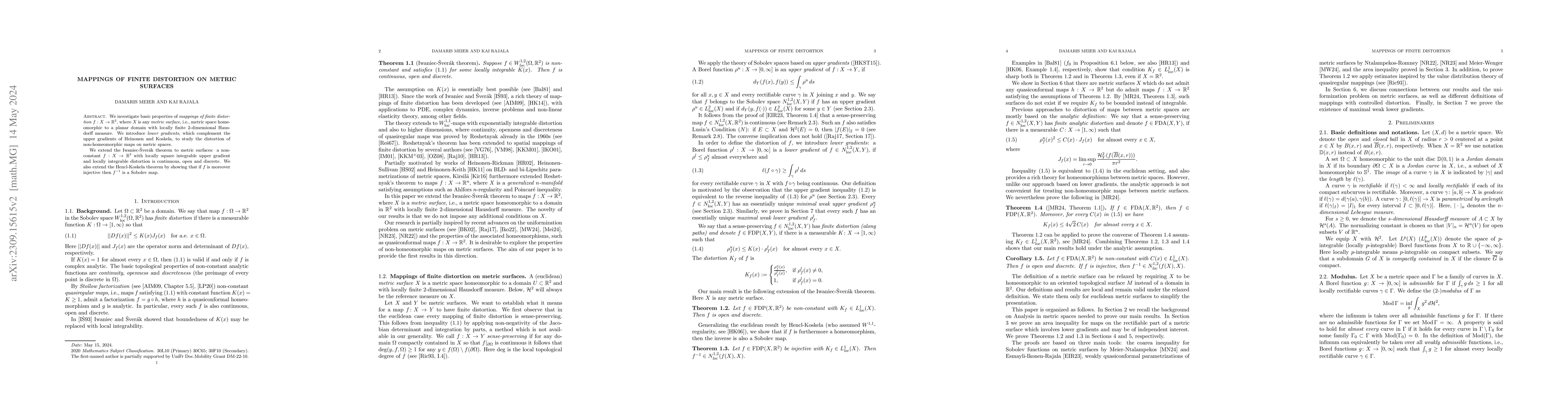 Thumbnail for Mappings of finite distortion on metric surfaces
