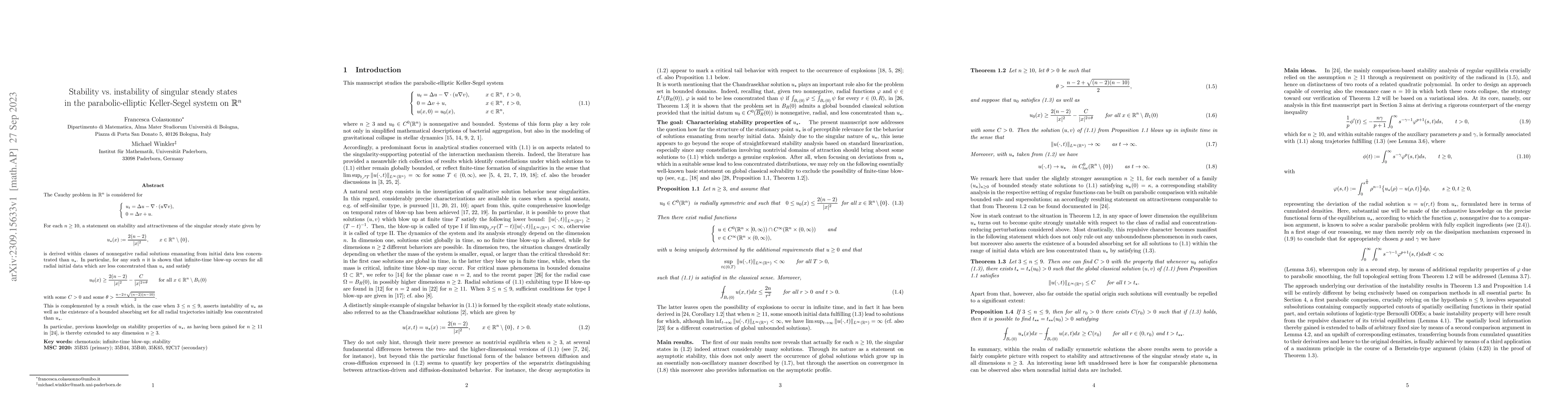 Thumbnail for Stability vs. instability of singular steady states in the
  parabolic-elliptic Keller-Segel system on $\mathbb R^n$