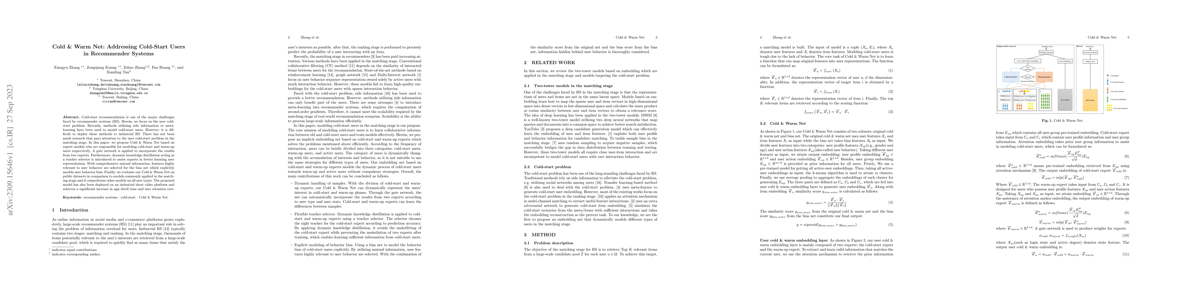 Thumbnail for Cold & Warm Net: Addressing Cold-Start Users in Recommender Systems