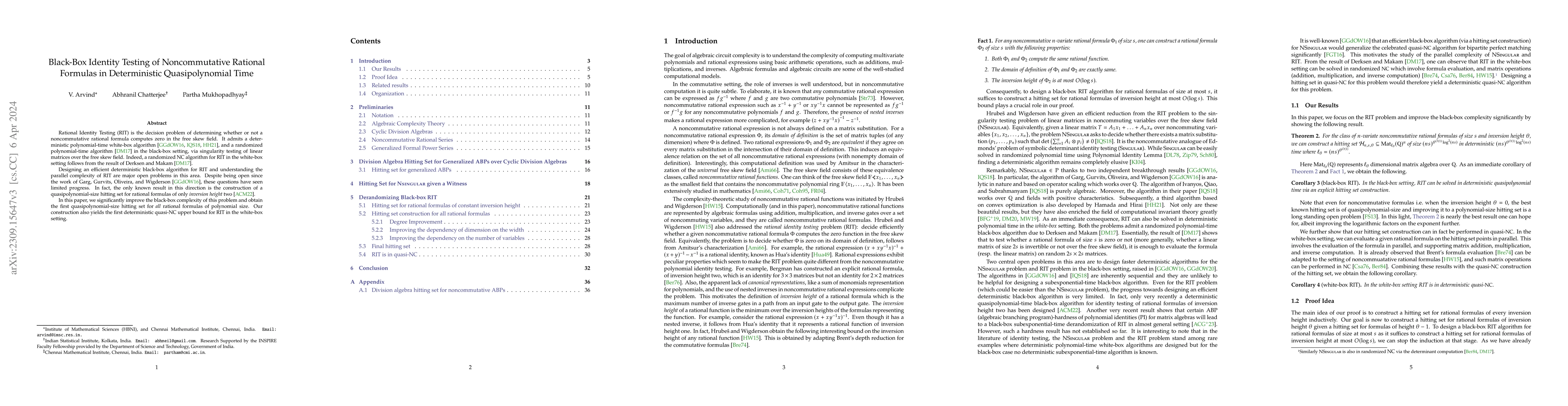 Thumbnail for Black-Box Identity Testing of Noncommutative Rational Formulas in
  Deterministic Quasipolynomial Time