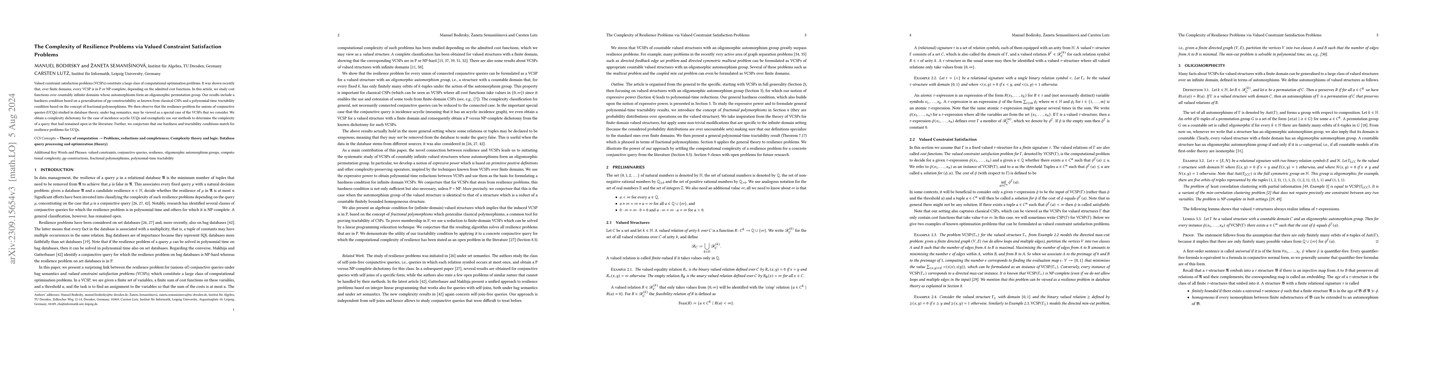 Thumbnail for The Complexity of Resilience Problems via Valued Constraint Satisfaction
  Problems