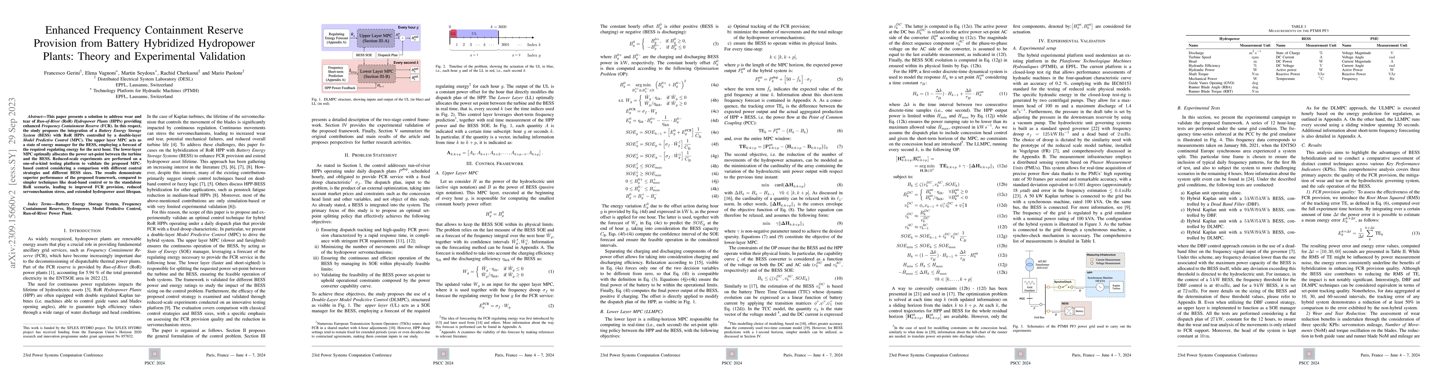 Thumbnail for Enhanced Frequency Containment Reserve Provision from Battery Hybridized
  Hydropower Plants: Theory and Experimental Validation