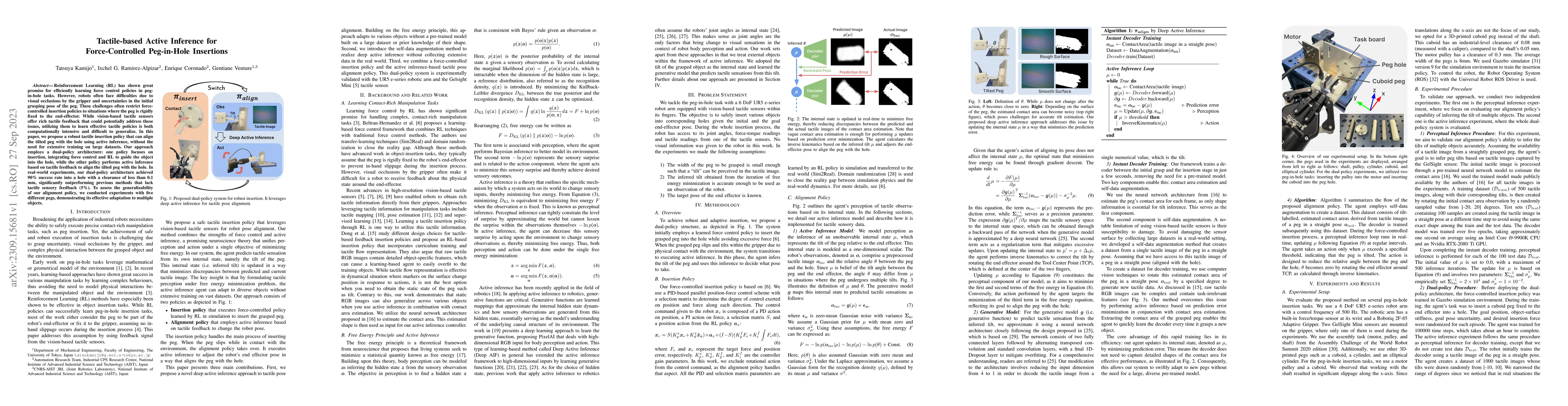 Thumbnail for Tactile-based Active Inference for Force-Controlled Peg-in-Hole
  Insertions
