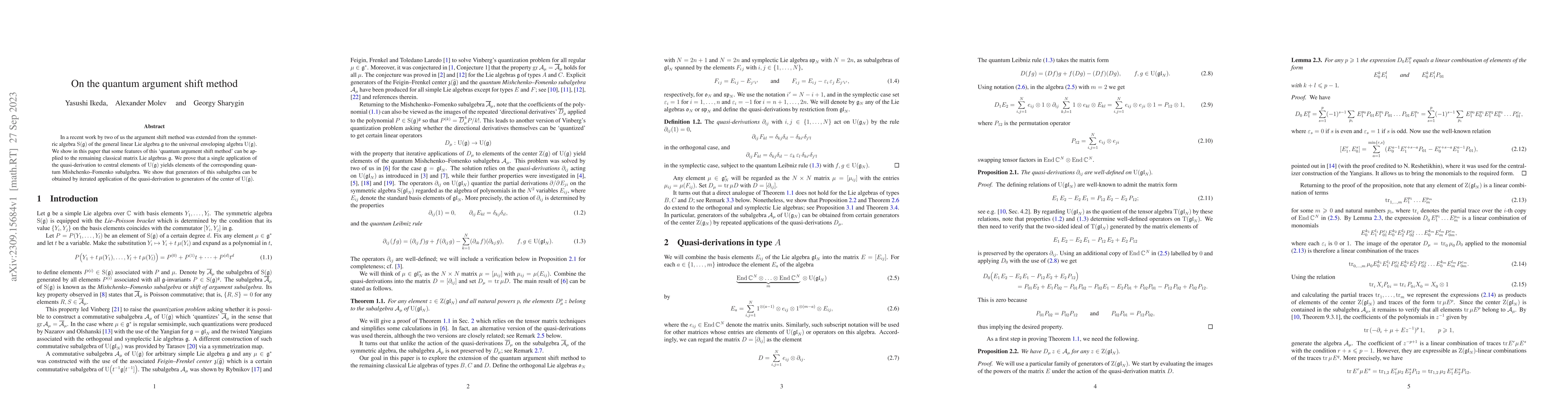 Thumbnail for On the quantum argument shift method