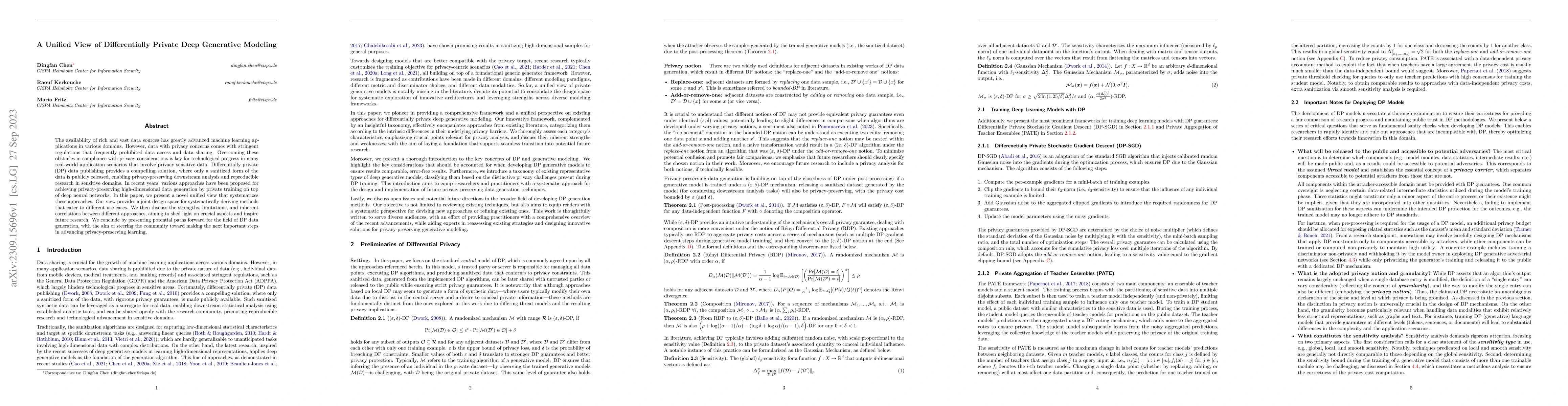 Thumbnail for A Unified View of Differentially Private Deep Generative Modeling