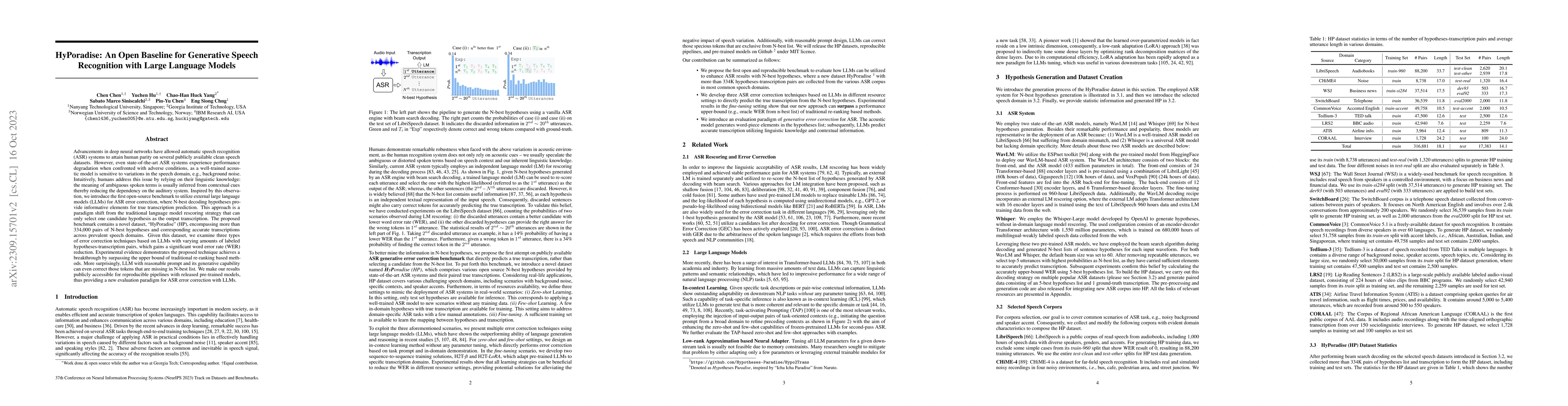 Thumbnail for HyPoradise: An Open Baseline for Generative Speech Recognition with
  Large Language Models