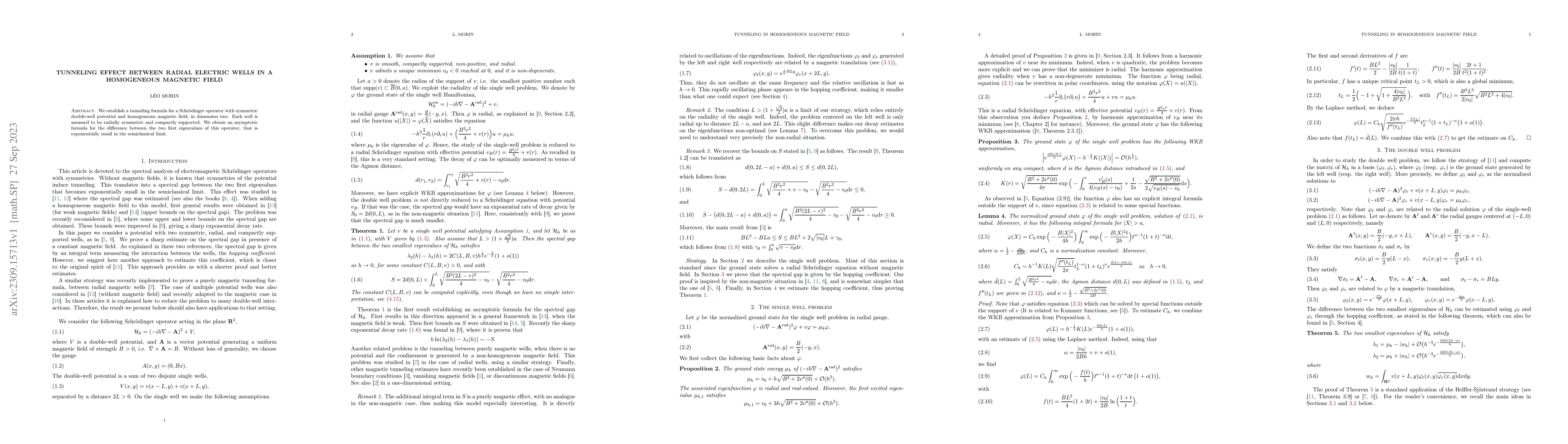 Thumbnail for Tunneling effect between radial electric wells in a homogeneous magnetic
  field