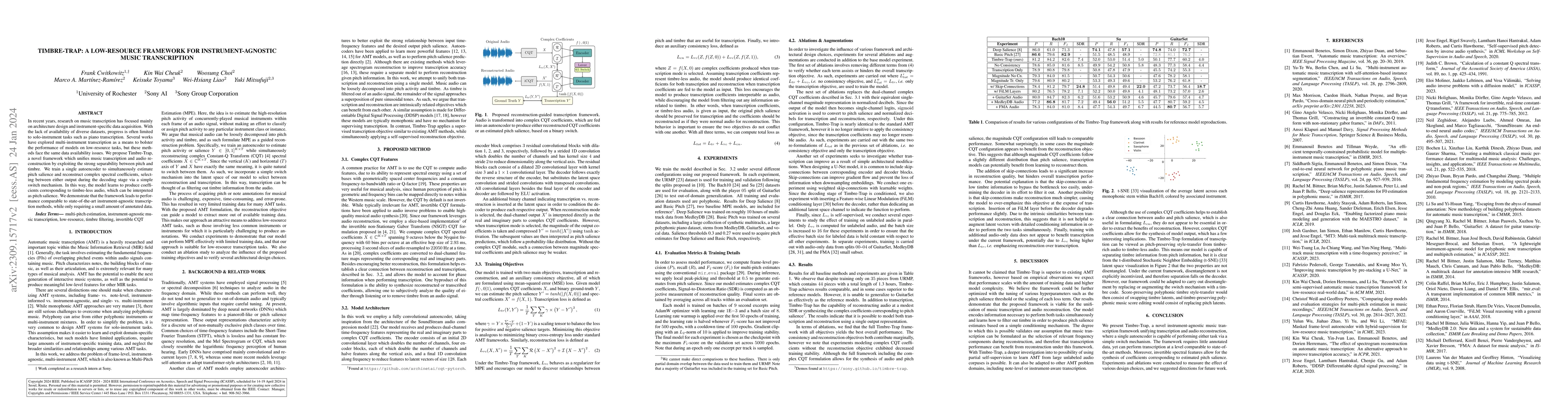Thumbnail for Timbre-Trap: A Low-Resource Framework for Instrument-Agnostic Music
  Transcription