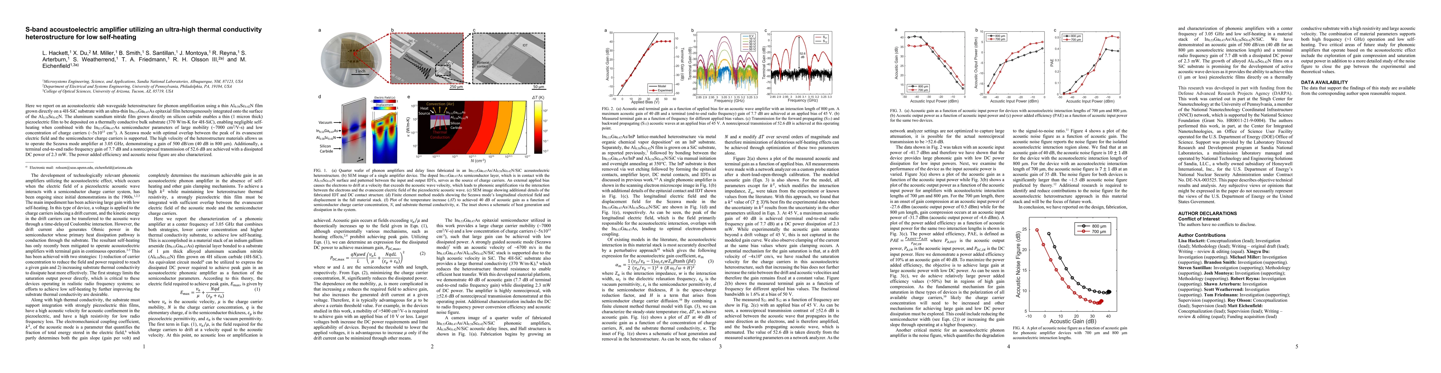 Thumbnail for S-band acoustoelectric amplifier utilizing an ultra-high thermal
  conductivity heterostructure for low self-heating