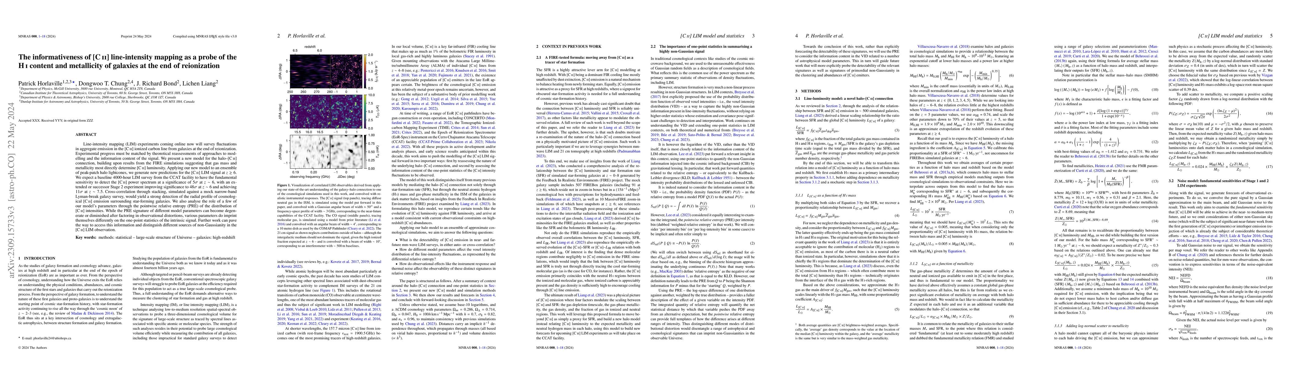 Thumbnail for The informativeness of [C II] line-intensity mapping as a probe of the H
  I content and metallicity of galaxies at the end of reionization
