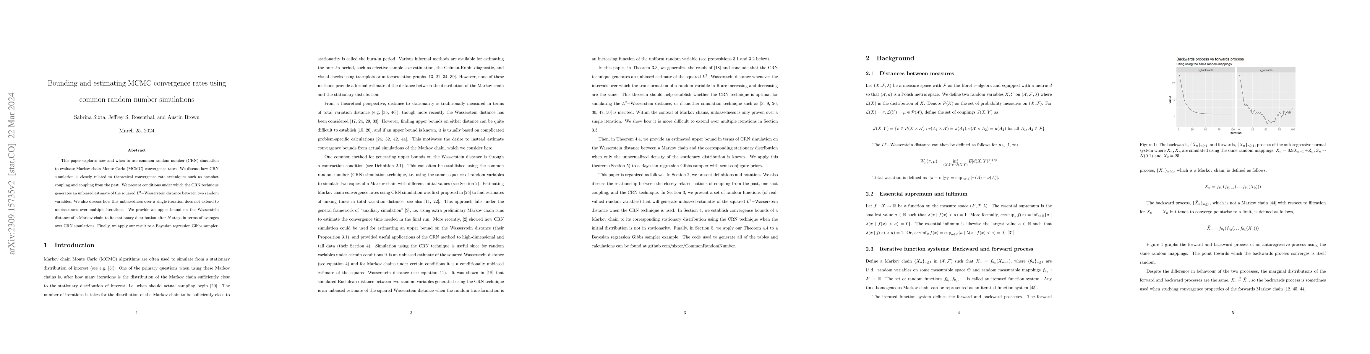 Thumbnail for Bounding and estimating MCMC convergence rates using common random
  number simulations
