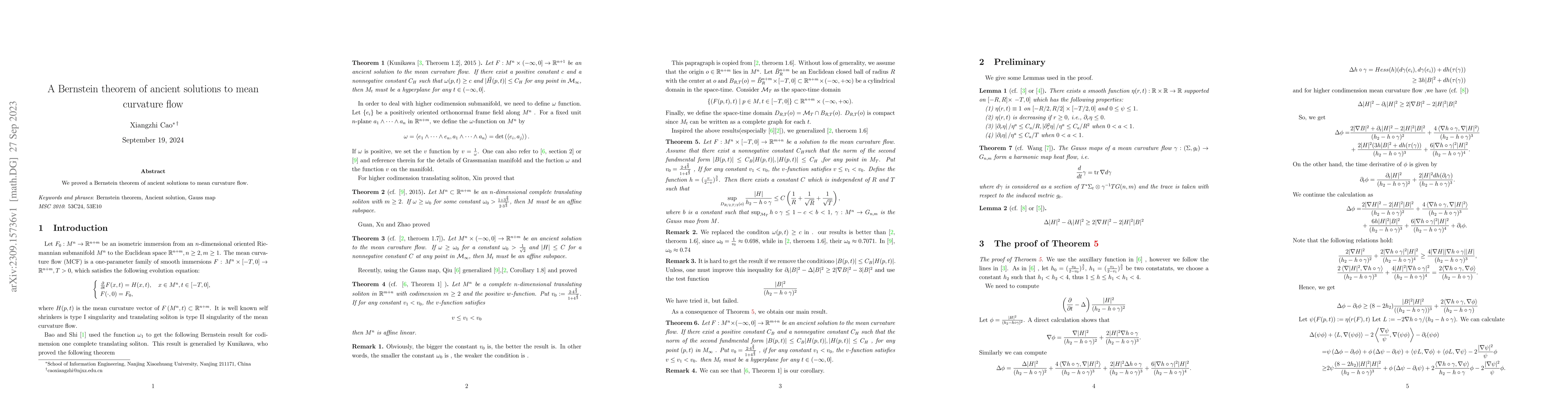 Thumbnail for A Bernstein theorem of ancient solutions to mean curvature flow