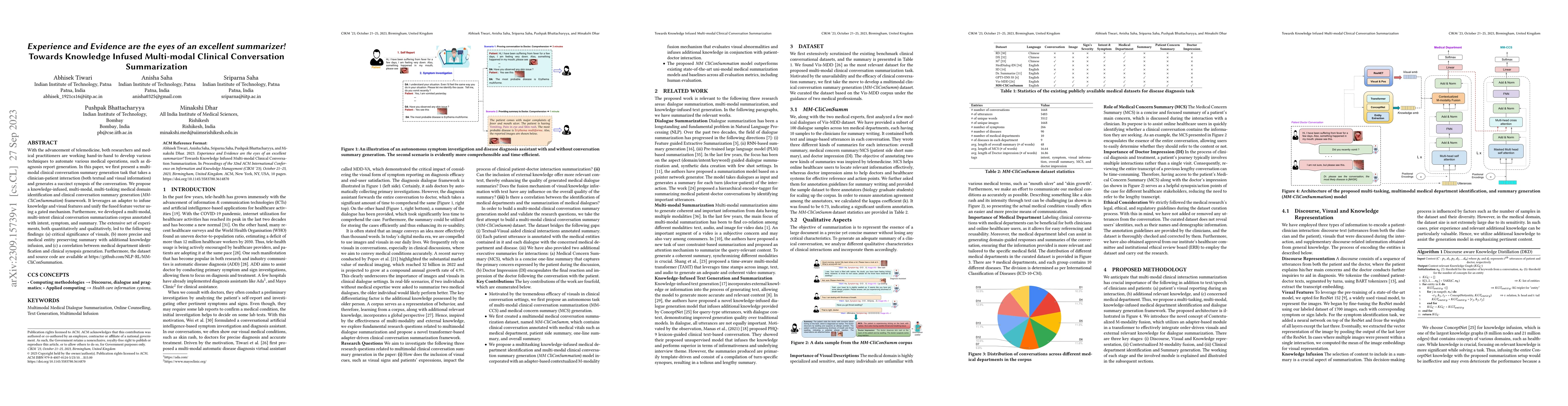 Thumbnail for Experience and Evidence are the eyes of an excellent summarizer! Towards
  Knowledge Infused Multi-modal Clinical Conversation Summarization