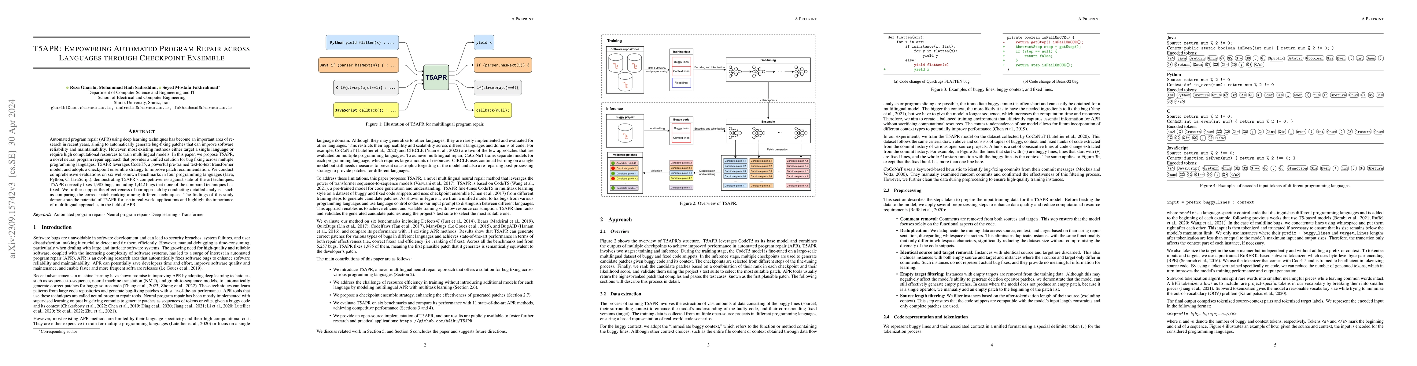Thumbnail for T5APR: Empowering Automated Program Repair across Languages through
  Checkpoint Ensemble