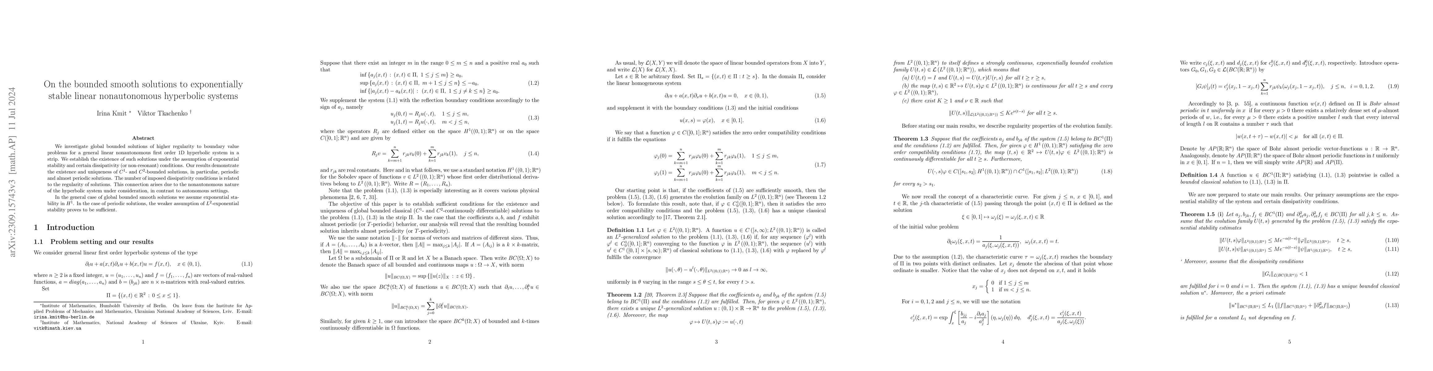 Thumbnail for On the bounded smooth solutions to exponentially stable linear
  nonautonomous hyperbolic systems