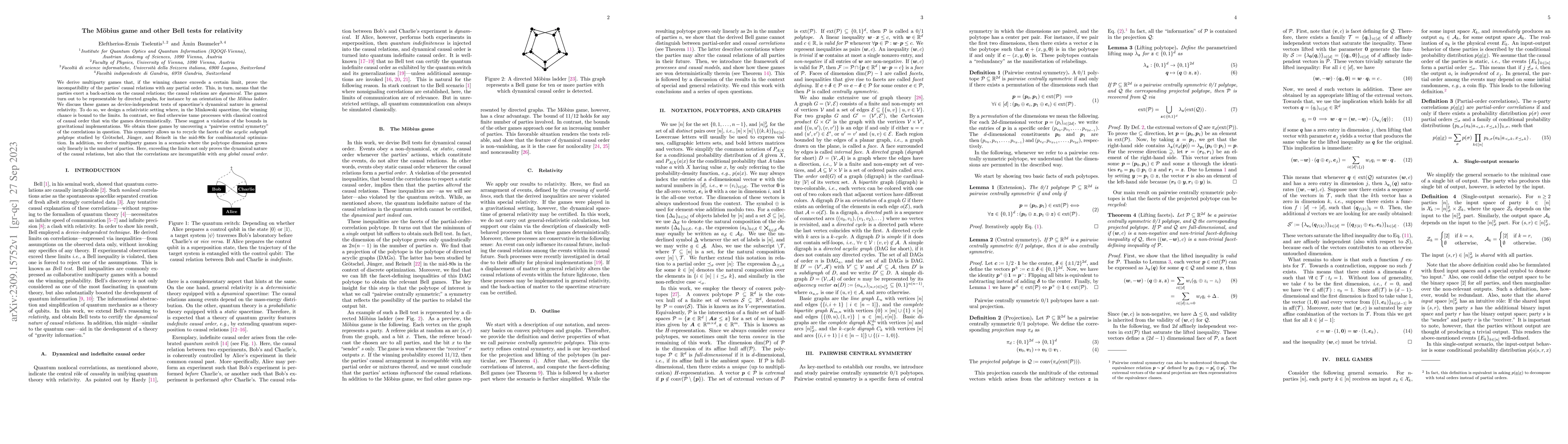 Thumbnail for The M\"obius game and other Bell tests for relativity