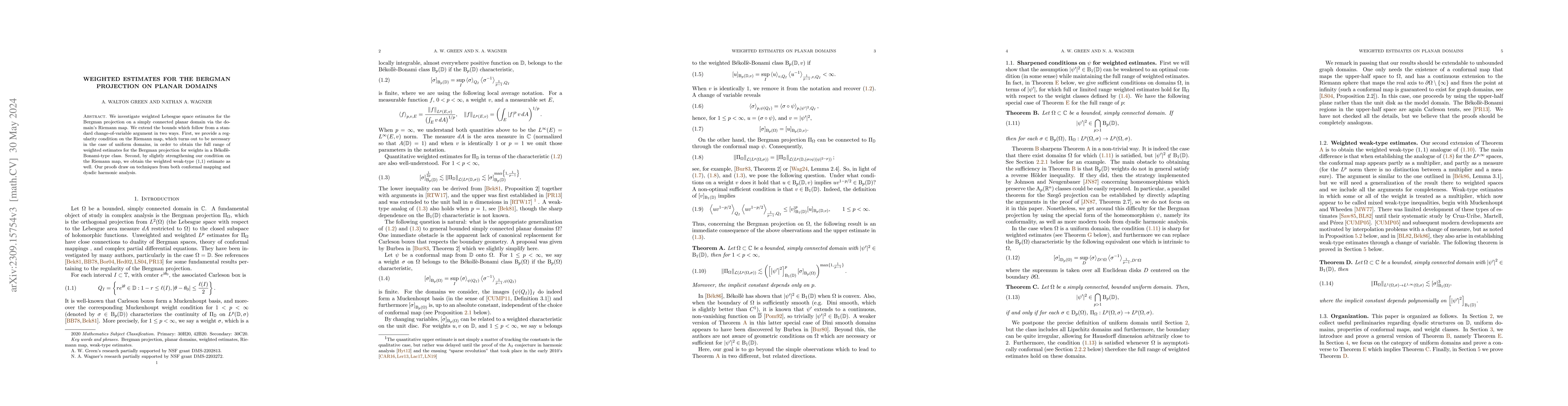 Thumbnail for Weighted estimates for the Bergman projection on planar domains
