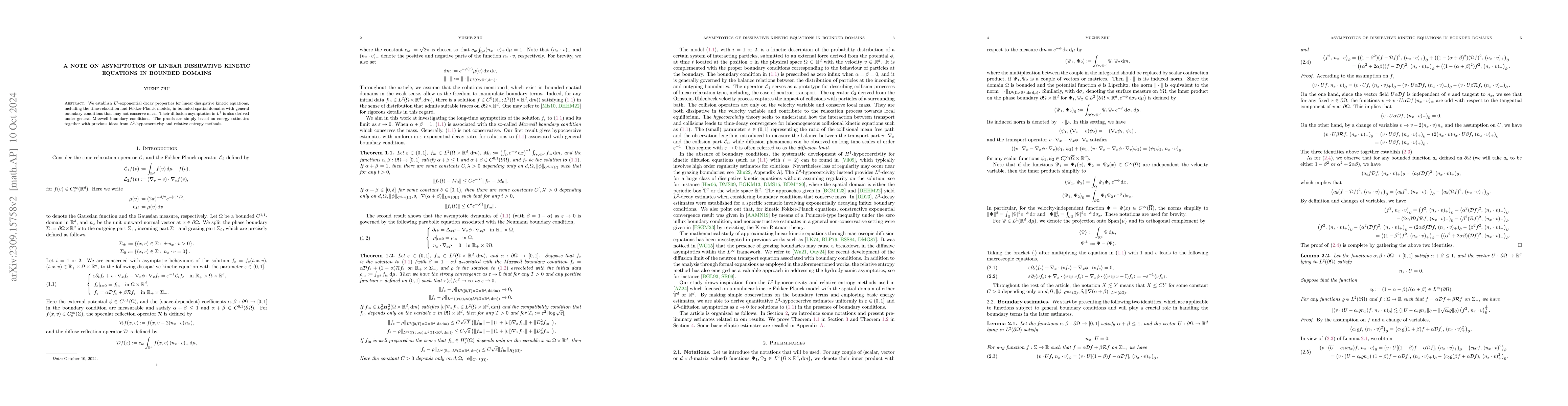 Thumbnail for A note on asymptotics of linear dissipative kinetic equations in bounded
  domains