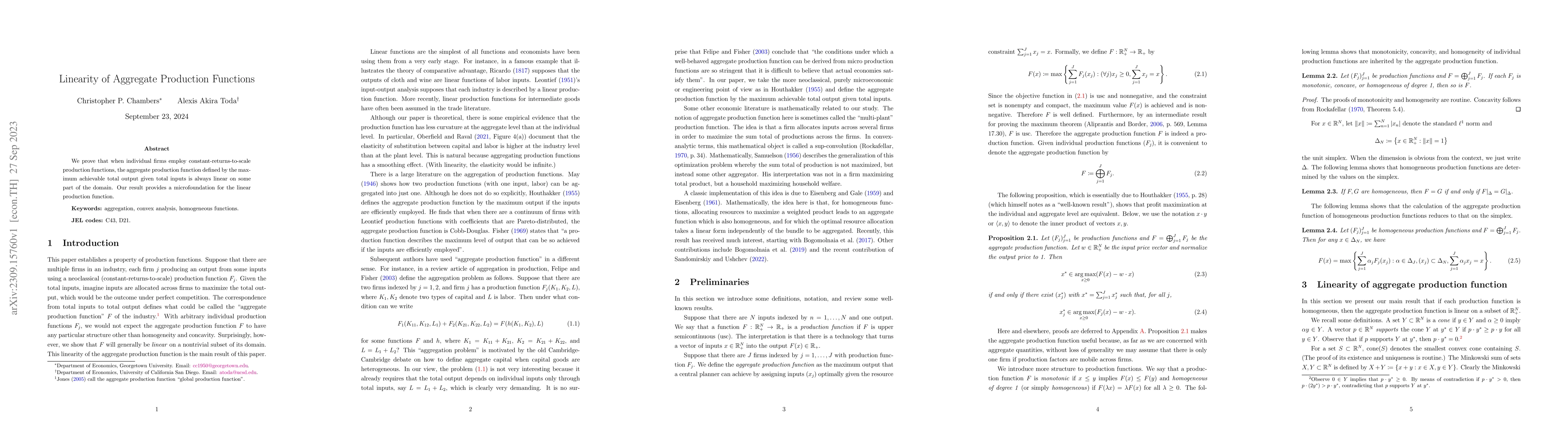 Thumbnail for Linearity of Aggregate Production Functions