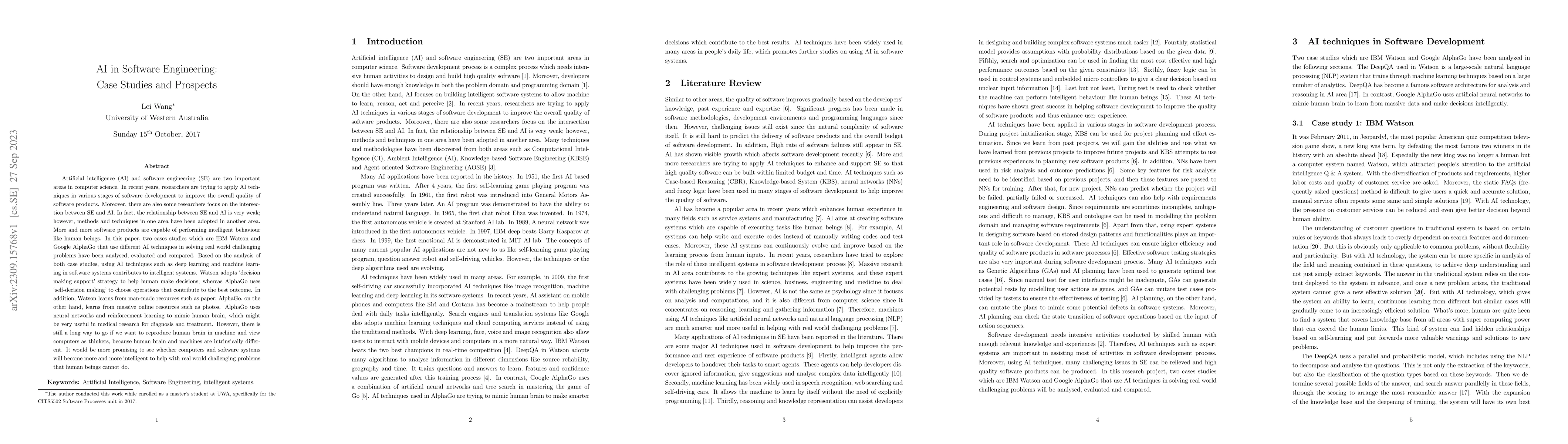 Thumbnail for AI in Software Engineering: Case Studies and Prospects