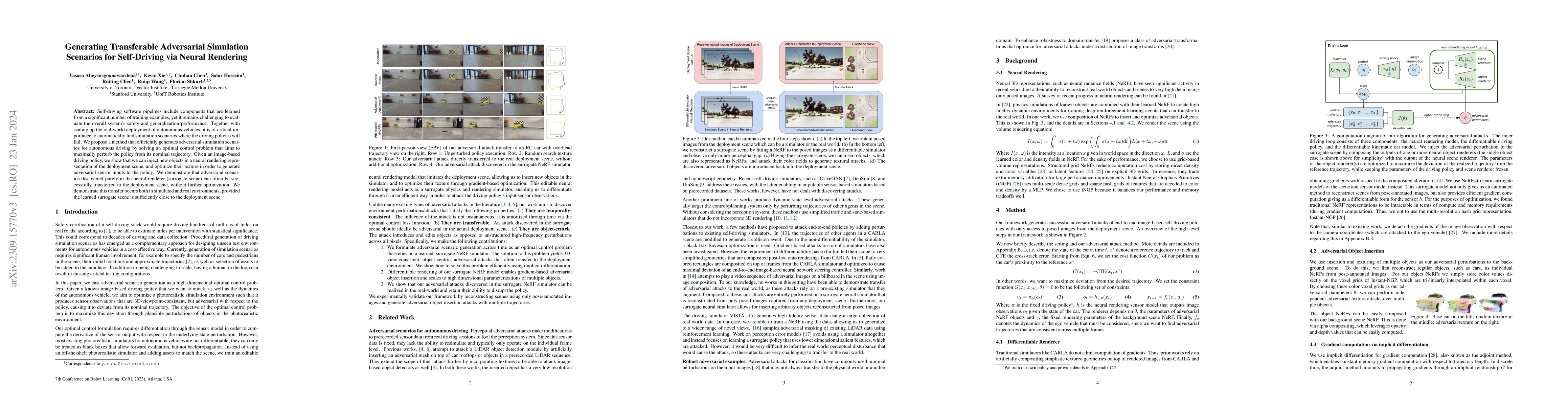 Thumbnail for Generating Transferable Adversarial Simulation Scenarios for
  Self-Driving via Neural Rendering