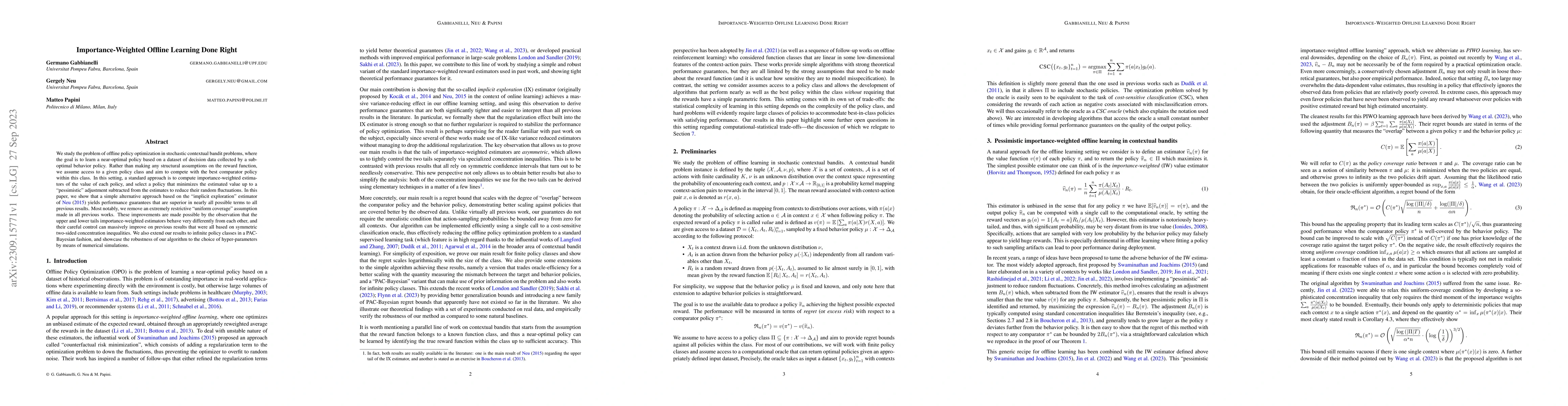 Thumbnail for Importance-Weighted Offline Learning Done Right