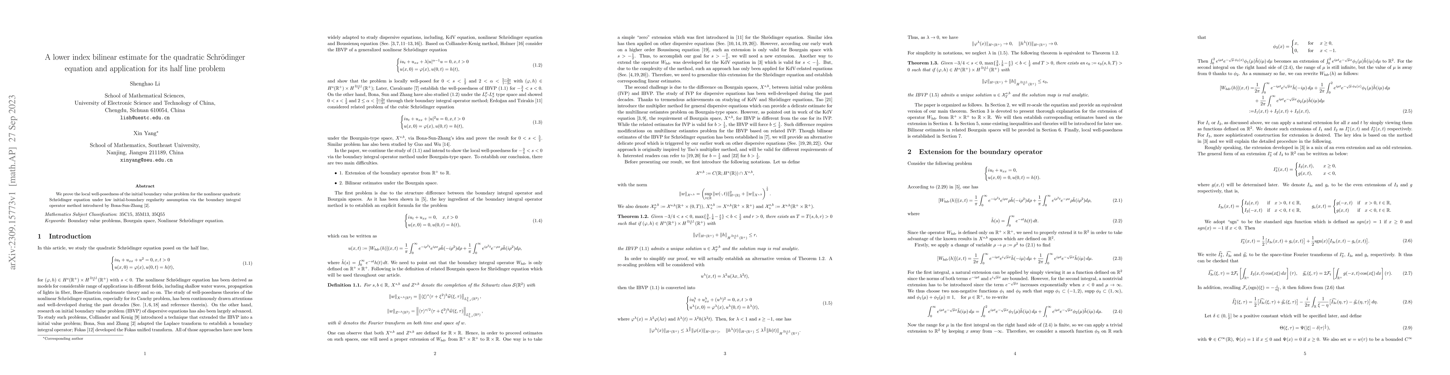 Thumbnail for A lower index bilinear estimate for the quadratic Schr\"odinger equation
  and application for its half line problem