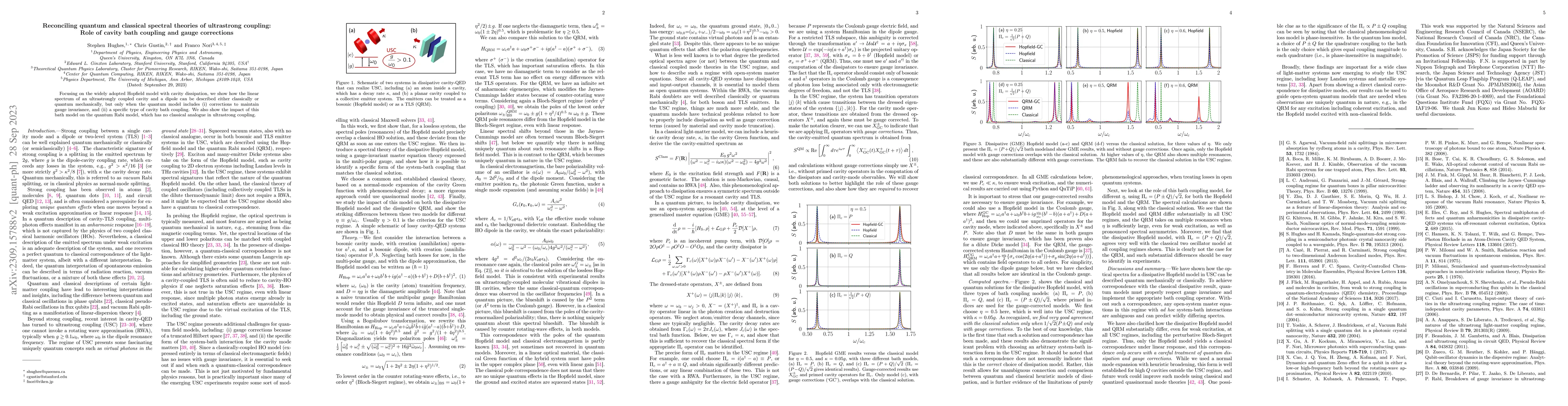 Thumbnail for Reconciling quantum and classical spectral theories of ultrastrong
  coupling: Role of cavity bath coupling and gauge corrections