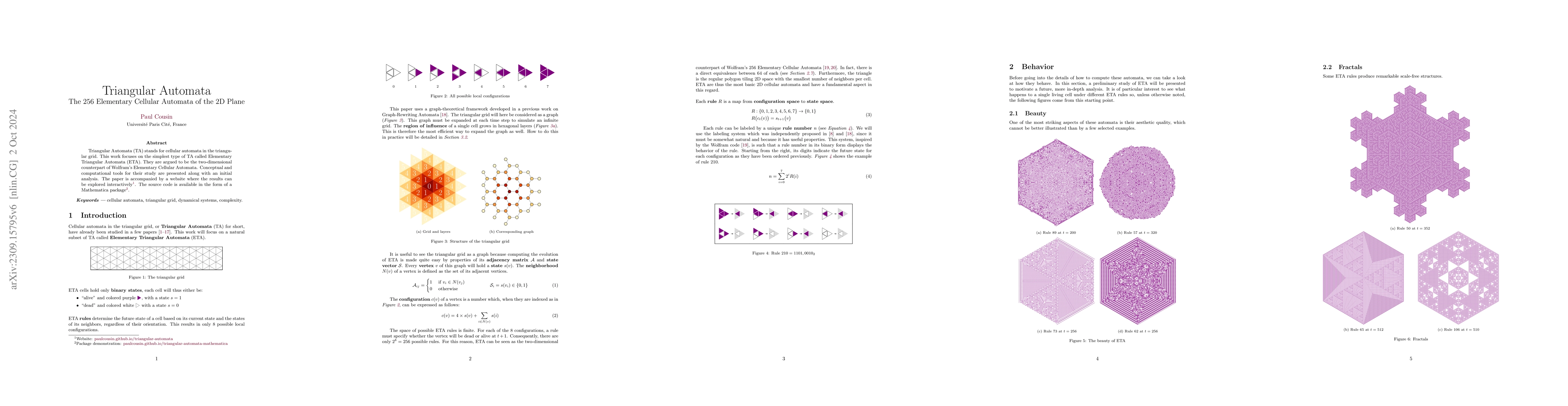 Thumbnail for Triangular Automata: The 256 Elementary Cellular Automata of the 2D
  Plane