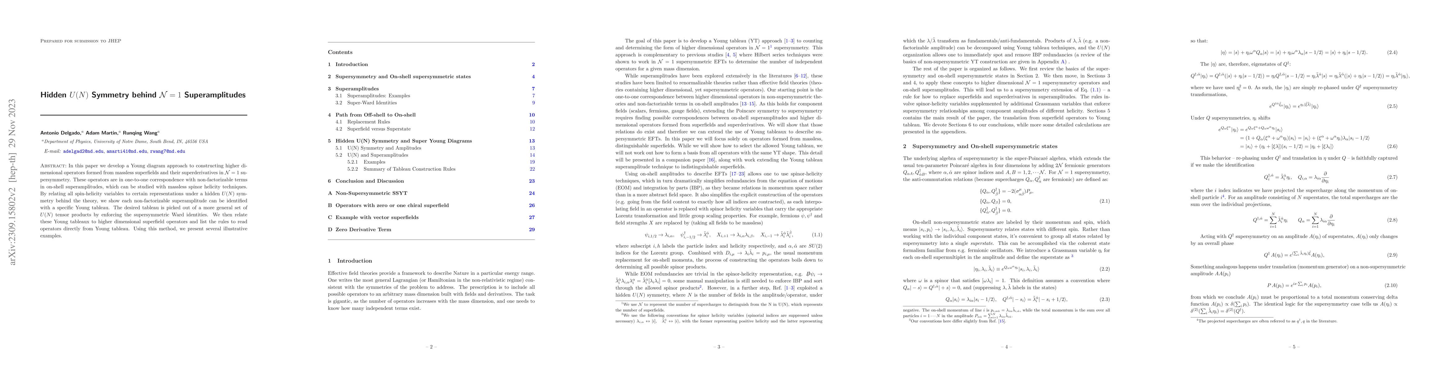 Thumbnail for Hidden U(N) Symmetry behind N=1 Superamplitudes