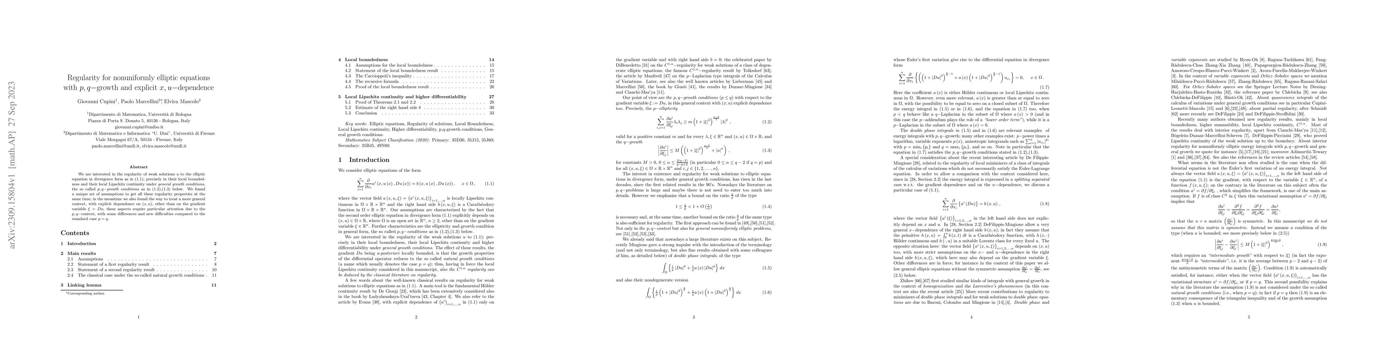 Thumbnail for Regularity for nonuniformly elliptic equations with $p,q-$growth and
  explicit $x,u-$dependence